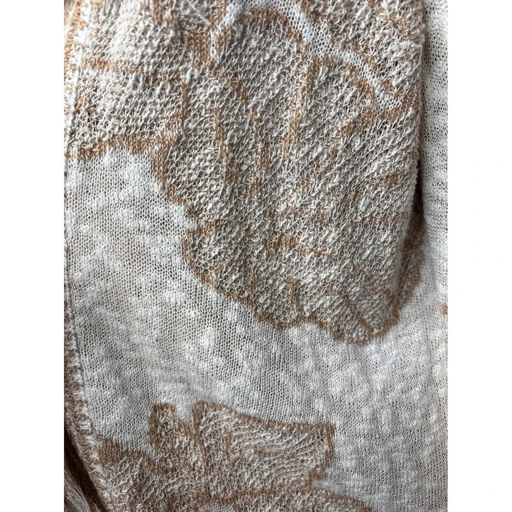 NIC+ZOE Tan Floral‎ Fringe Open Front Cardigan L Longline Southwestern Boho-Chic